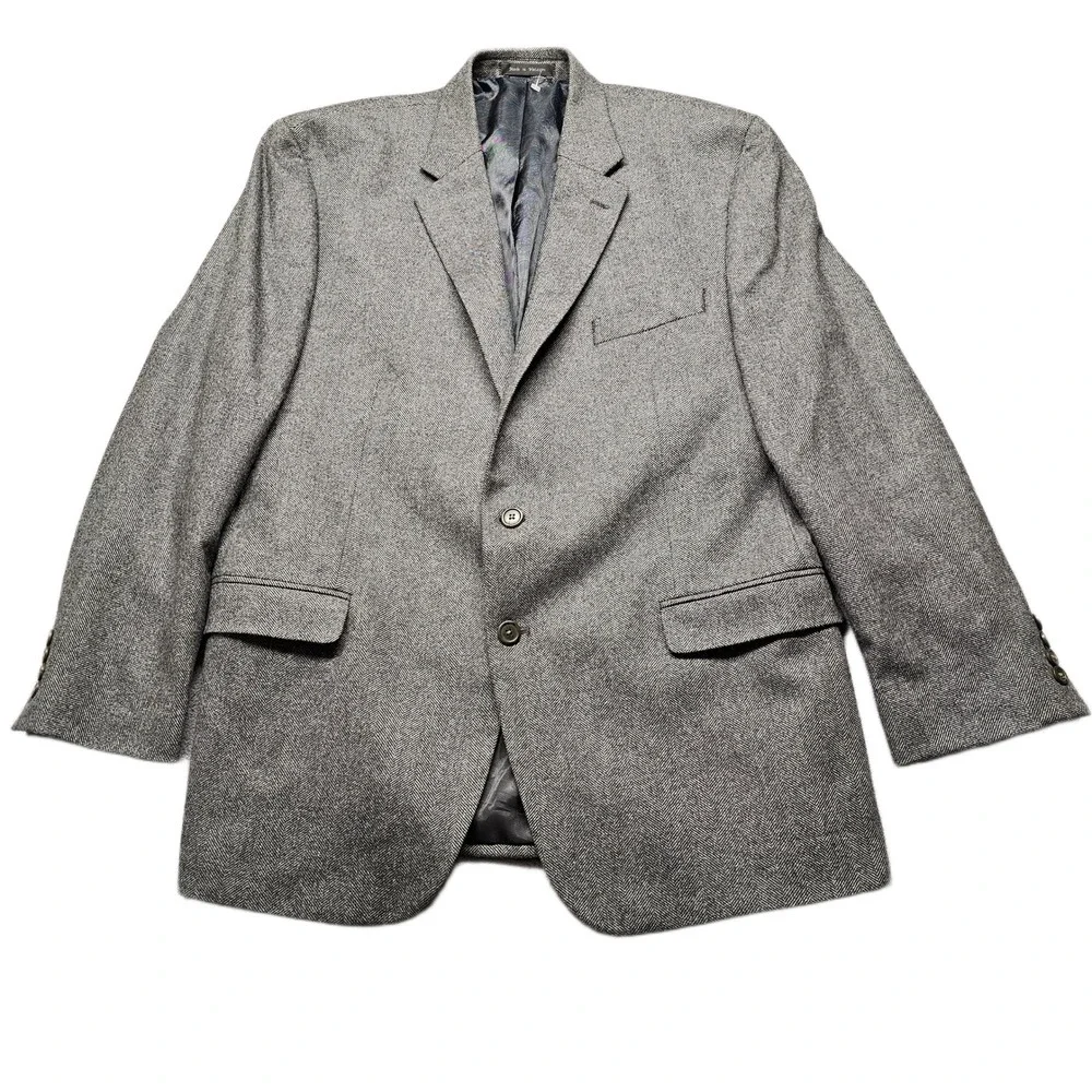 Lauren Ralph Lauren Blazer Jacket Mens 46R Gray Herringbone Vented Notch Lapel